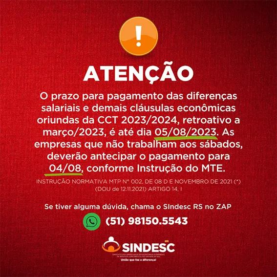 Atenção ao prazo para pagamento das diferenças salariais