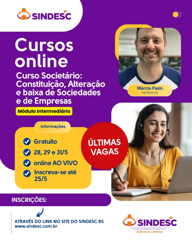 Curso gratuito do Sindesc RS capacita trabalhadores em constituição e transformação de empresas