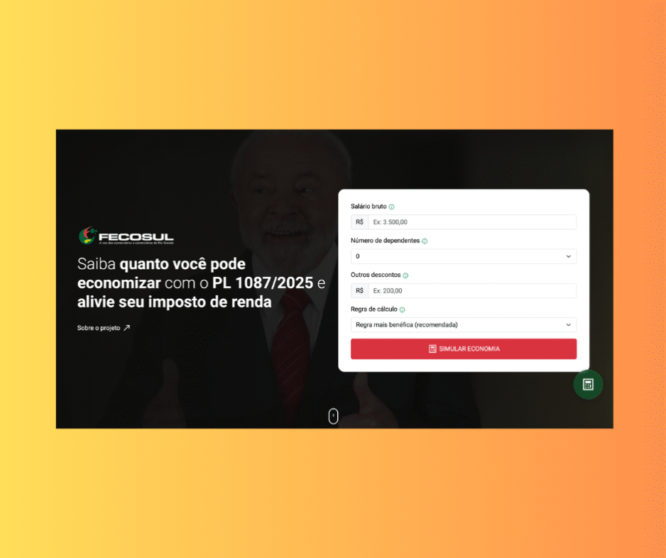 FECOSUL e CTB RS, com apoio do SINDESC, lançam calculadora do Projeto que isenta do IR quem ganha até R$ 5 mil