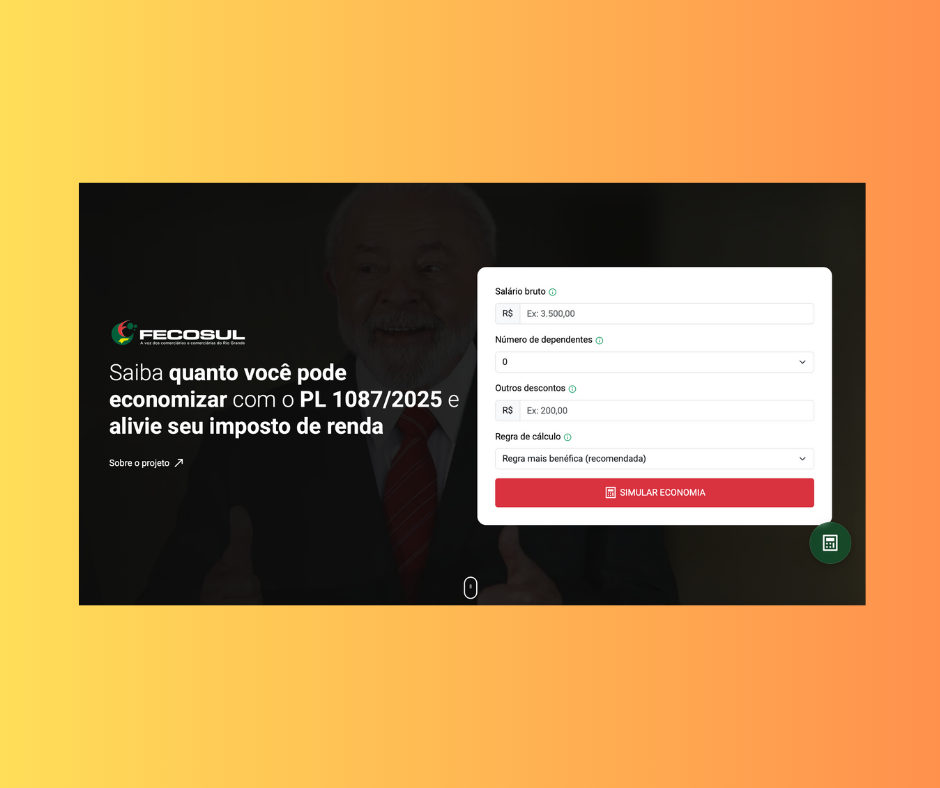 FECOSUL e CTB RS, com apoio do SINDESC, lançam calculadora do Projeto que isenta do IR quem ganha até R$ 5 mil