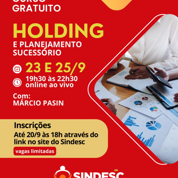 SINDESC RS oferece curso gratuito sobre Holding e Planejamento Sucessório para trabalhadores da categoria