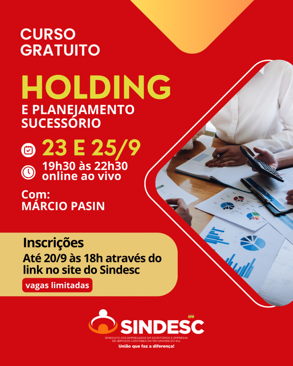 SINDESC RS oferece curso gratuito sobre Holding e Planejamento Sucessório para trabalhadores da categoria